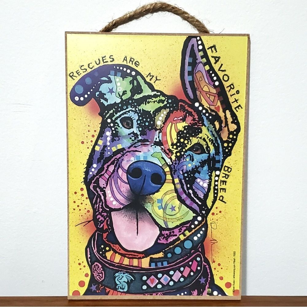 Boho Decor Hippie Dog Rescue Art Collectible " Rescues Are‎ My Favorite Breed "